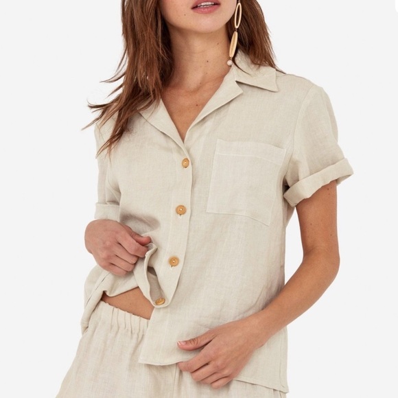 MATE the Label Tops - Mate the Label Logan Linen Top Boxy Button Down Short Sleeve Top Small